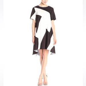 Donna Morgan Black & White Short-Sleeve Geo-Print Dress